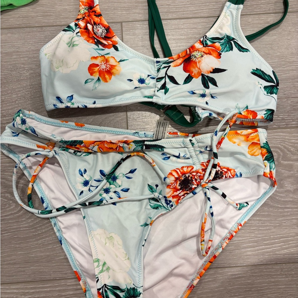 Cupshe Floral Bikini with Orange and Green Details